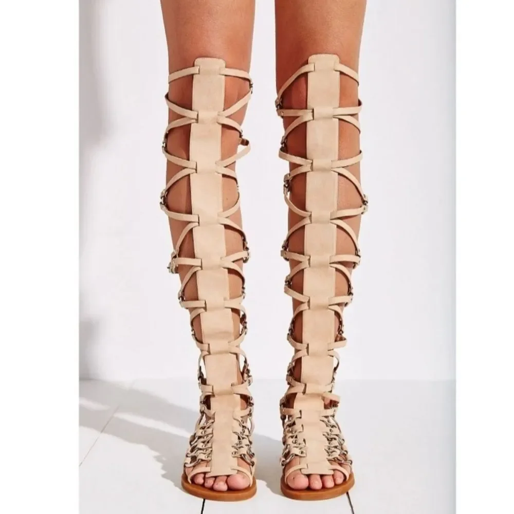 EUC Jeffrey Campbell Logara Buckle Tall OTK Gladiator Sandals, Sz 6